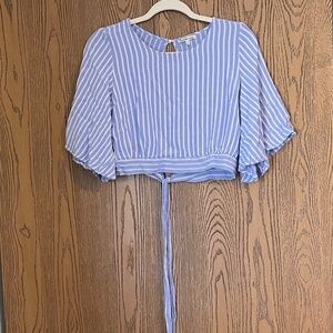 Blue and white striped blouse with keyhole tie back